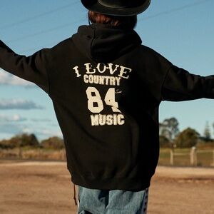 I love country music Black Graphic Hoodie